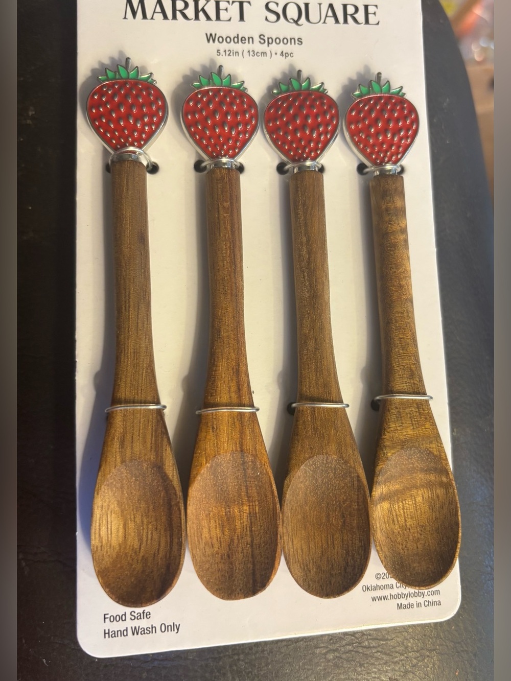 4 NEW Wooden Strawberry Accent Spoons - Set of 4